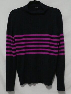 FRENCH CONNECTION Striped Mock Neck Turtleneck Sweater Navy and Pink - Large
